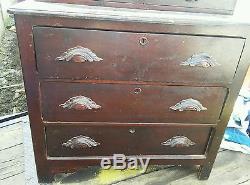 024 Antique Dresser Late 1800's 1900's Dark Oak Mirror Dove Tail Gentleman