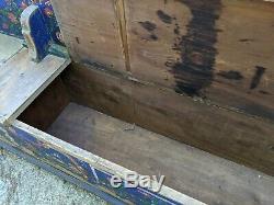 10' Long Antique Hungarian Pine Storage Bench Hand Painted Folk Art Late 1800