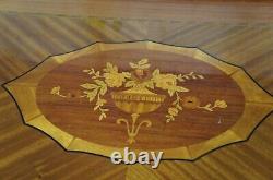 1941 Late Art Deco Inlaid Marquetry Rectangular Walnut Glass Top Coffee Table
