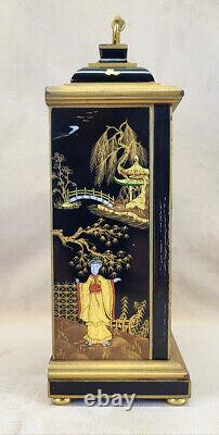 1969 Elliott of London Hand Painted Chinoiserie Lacquer & Gilt 8-Day Shelf Clock