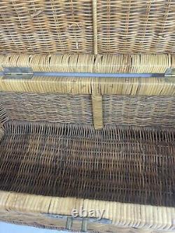 1970s Chinoiserie Handwoven Wicker Trunk Or Blanket Chest With Brass Hardware