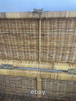 1970s Chinoiserie Handwoven Wicker Trunk Or Blanket Chest With Brass Hardware