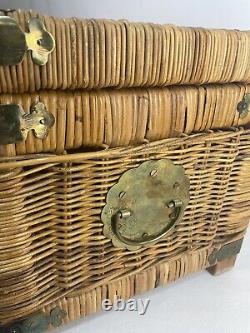 1970s Chinoiserie Handwoven Wicker Trunk Or Blanket Chest With Brass Hardware