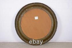 1970s Mid-Century Modern Circular Mirror with Parchment Frame 40 Diameter