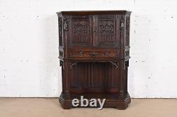 19th Century Belgian Gothic Revival Carved Dark Oak Bar Cabinet