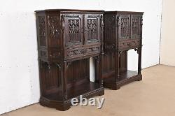 19th Century Belgian Gothic Revival Carved Dark Oak Bar Cabinets, Pair