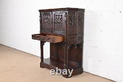 19th Century Belgian Gothic Revival Carved Dark Oak Bar Cabinets, Pair