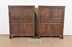 19th Century Belgian Gothic Revival Carved Dark Oak Bar Cabinets, Pair