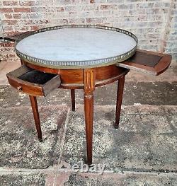 19th Century French Louis XVI Marble Top Walnut & Brass Bouillote Table