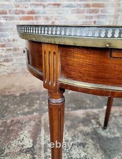 19th Century French Louis XVI Marble Top Walnut & Brass Bouillote Table
