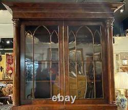 19th c Late Federal Mahogany Two Part Bookcase/Secretary Desk with Carved Paw Feet