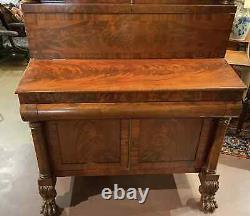 19th c Late Federal Mahogany Two Part Bookcase/Secretary Desk with Carved Paw Feet