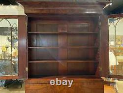 19th c Late Federal Mahogany Two Part Bookcase/Secretary Desk with Carved Paw Feet