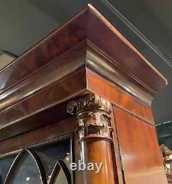 19th c Late Federal Mahogany Two Part Bookcase/Secretary Desk with Carved Paw Feet