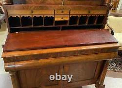 19th c Late Federal Mahogany Two Part Bookcase/Secretary Desk with Carved Paw Feet