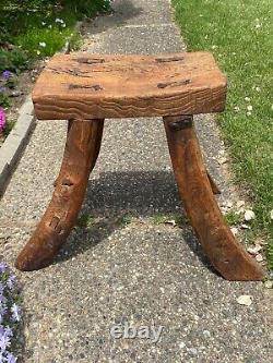 19thC Antique Primitive Mortised Chinese Japanese Stool Seat, Asian Elm Wood