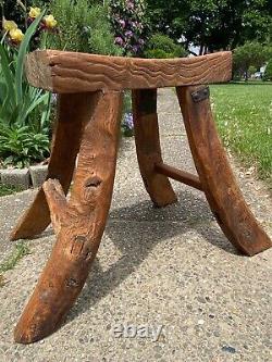 19thC Antique Primitive Mortised Chinese Japanese Stool Seat, Asian Elm Wood