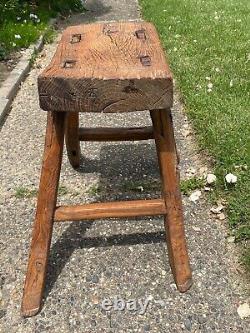 19thC Antique Primitive Mortised Chinese Japanese Stool Seat, Asian Elm Wood