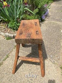 19thC Antique Primitive Mortised Chinese Japanese Stool Seat, Asian Elm Wood