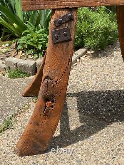 19thC Antique Primitive Mortised Chinese Japanese Stool Seat, Asian Elm Wood