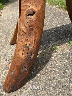 19thC Antique Primitive Mortised Chinese Japanese Stool Seat, Asian Elm Wood