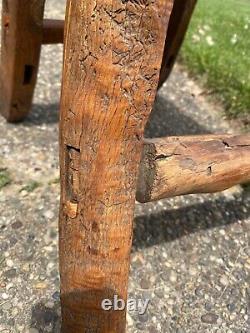 19thC Antique Primitive Mortised Chinese Japanese Stool Seat, Asian Elm Wood