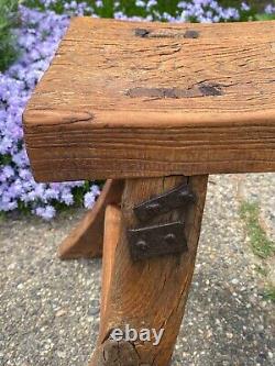 19thC Antique Primitive Mortised Chinese Japanese Stool Seat, Asian Elm Wood