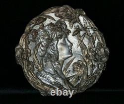2 Antique Late 19thC Art Nouveau Maidens Bronze & Silver Gilt Cast Iron Plaques