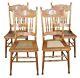 4 Antique Oak Press Back Carved Dining Chairs Cane Seat Spindled Late Victorian