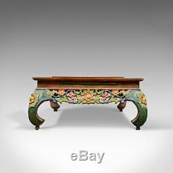 4 Foot Vintage Oriental Low Coffee Table, Hand Carved Painted Frieze, Late C20th