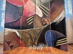 4 Panel Hand Painted POSTMODERN Contemporary Abstract Wall room Divider MONTI