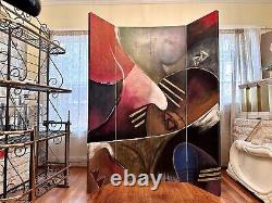 4 Panel Hand Painted POSTMODERN Contemporary Abstract Wall room Divider MONTI