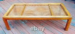 60 x 30 x 16 Vtg Early 70s DREXEL HERITAGE Solid Wood Glass Top Coffee Table