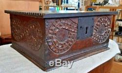 A Fabulous Late 17th Century 6-Plank Carved Oak Bible/Deed Box