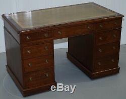 A Late 19th Century Oak Pedestal Desk With Brass Ring Handles
