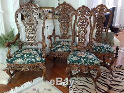 AMAZING CARVED ANTIQUE DINING & SIDE CHAIRS, late 1800's, 2 Arm & 2 Side Chairs