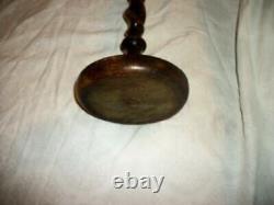 ANTIQUE ENGLISH OAK BARLEY TWIST CANDLE HOLDER CANDLESTICK BRASS LATE 1800s