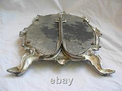 ANTIQUE FRENCH SILVERPLATED PEWTER TABLE MIRROR, LOUIS 15 STYLE, LATE 19th