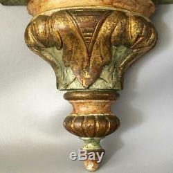 ANTIQUE LATE 1800's ITALIAN FLORENTINE GOLD HAND CARVED WOOD SHELF SCONCE PAIR