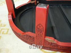ANTIQUE LATE 19 c. CHINESE LACQUER INTRICATE CARVED CINNABAR COFFEE TABLE