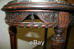 ANTIQUE LATE 19c LOUIS XVI REVIVAL WALNUT w BLACK MARBLE OVAL PARLOR SIDE TABLE