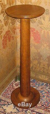 ANTIQUE OAK PEDESTAL PLANT STAND LATE 1800's withWOOD TURNED SCREWS 35H X12DIA