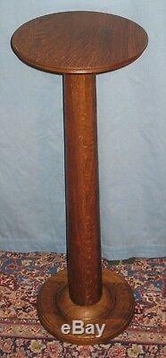 ANTIQUE OAK PEDESTAL PLANT STAND LATE 1800's withWOOD TURNED SCREWS 35H X12DIA