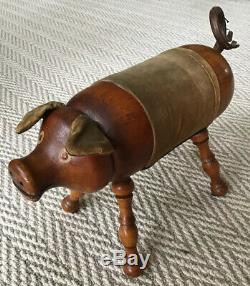 ANTIQUE Wood Gout Stool- Parlor Pig- Late 1800s Original Upholstery UNIQUE