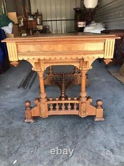 Aesthetic 1800s 1910 Victorian Eastlake Oak Table Desk Spindles Very Good Cond