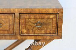 American of Martinsville Burl Wood Console Table Campaign Walnut X-Frame Vintage