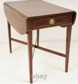An Antique American Pembroke Table with Line Inlay and Orig Brass Drawer Pulls