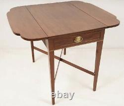 An Antique American Pembroke Table with Line Inlay and Orig Brass Drawer Pulls