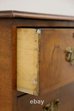 Antique 1880's French Banded Burl Walnut Chippendale Bachelor Chest