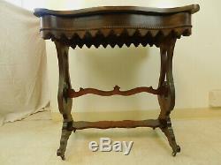 Antique 1890s Late Victorian Mahogany Scalloped & Beaded Washstand Console Table